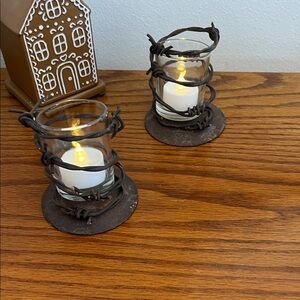 Barb wire. Western candle holders yea lights included